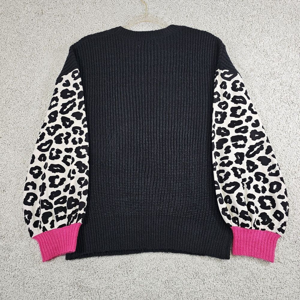Crazy Train Lightening Bolt Sweater Size S Pink‎ Leopard Cheetah Print 80s 90s - Picture 2 of 8